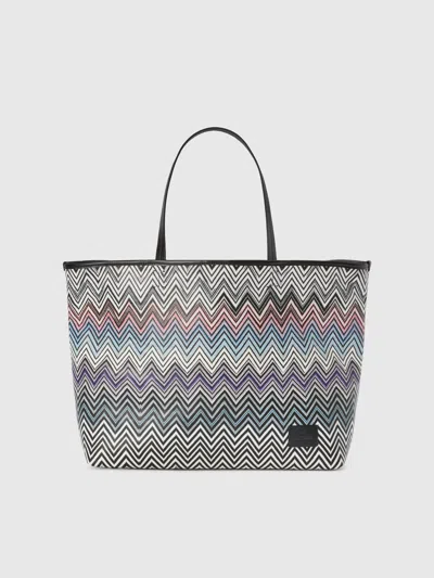 Missoni Zig Zag Cotton Shopper With Double Handles In Black