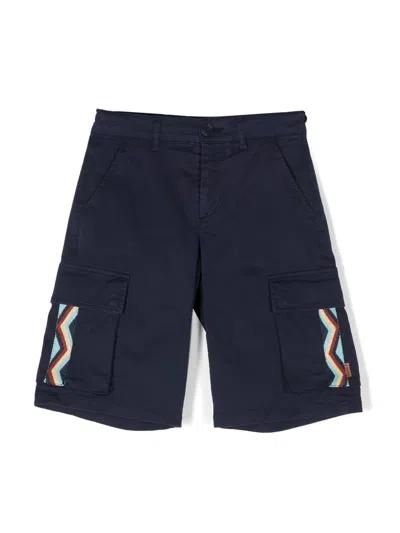 Missoni Kids' Zig-zag Cotton Shorts In Blue
