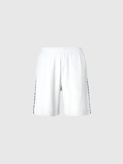 Missoni Zig Zag Cotton Terry Shorts With Contrasting Piping In White