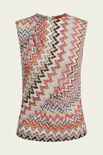 Missoni Zig-zag Crew-neck Tank Top In Pink White In Multi