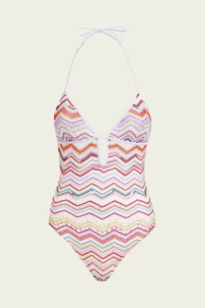 Missoni Zig-zag Crochet One-piece Swimsuit In Multi In White