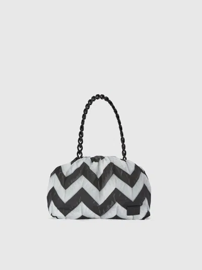 Missoni Zig Zag Fabric Clutch With Removable Shoulder Strap In Black,white