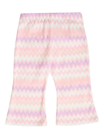 Missoni Babies' Zig-zag Flared Trousers In Pink
