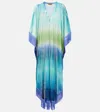 Missoni Zig Zag Fringed Crochet Lamé Kaftan In Blue