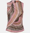 MISSONI ZIG ZAG GATHERED METALLIC KNIT TOP