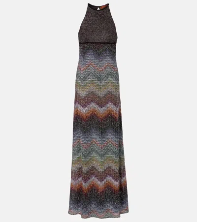 Missoni Zig Zag Halterneck Lamé Maxi Dress In Multi