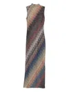 Missoni Sleeveless Long Dress Blue Tones On Dark Base In Brown