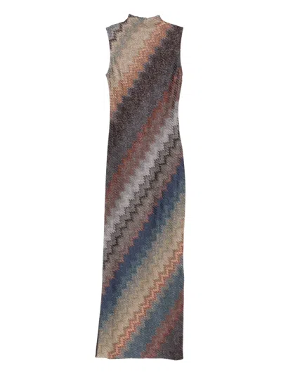 Missoni Zig-zag High-neck Dress In Brown