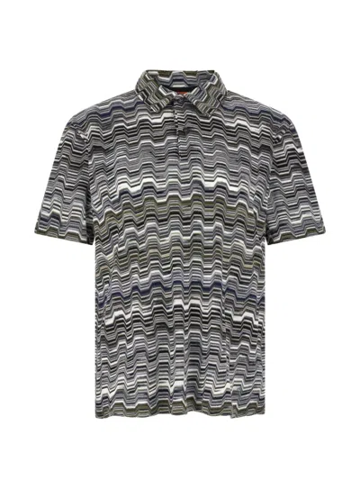 Missoni Cotton Polo Shirt With Raschel Knit And Greek Motif In Green