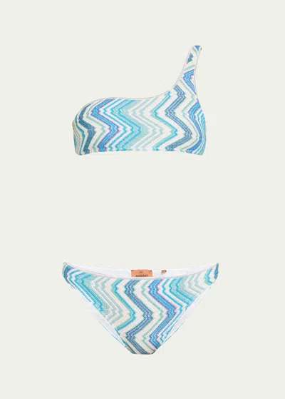 Missoni Zig Zag Knit Asymmetric Two-piece Swimsuit In Microshaded Blue