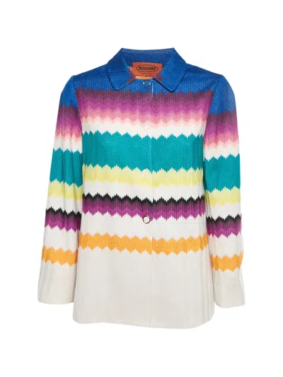 Pre-owned Missoni Zig Zag Knit Jacket In White