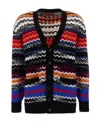 Missoni Chevron Pattern Wool Blend Cardigan In Black