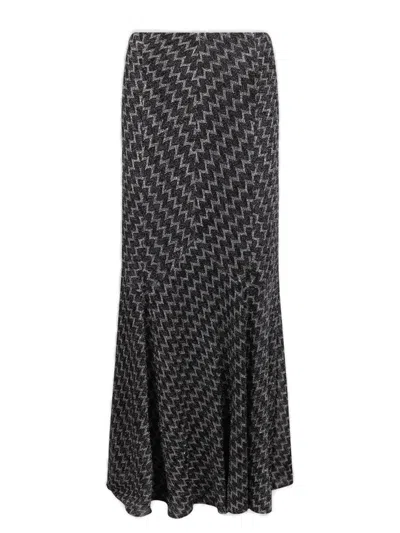 Missoni Zig Zag Lame Flared Long Skirt In Black