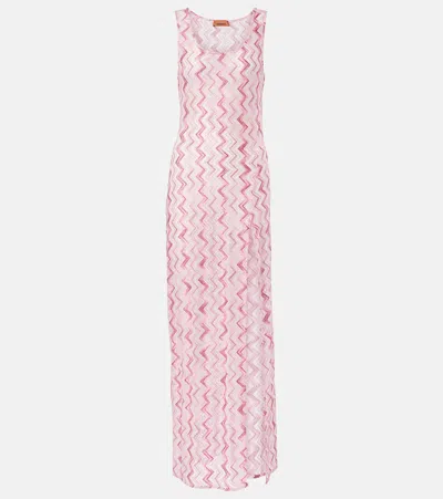 Missoni Zig Zag Lamé Maxi Dress In Pink