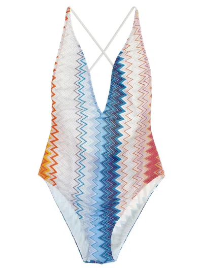 Missoni Zig Zag Lamé One-piece Swimsuit Beachwear Multicolor