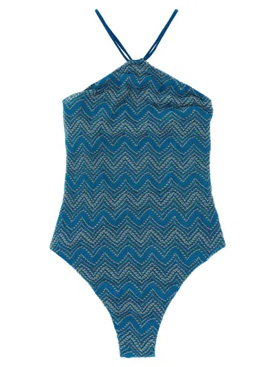 Missoni Zig Zag Lamé One-piece Swimsuit In Blue