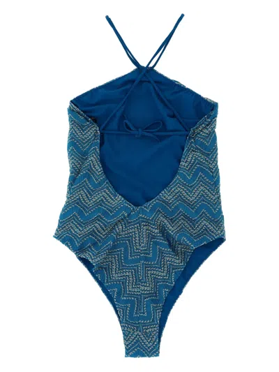 Missoni Zigzag Lamé Swimsuit In Blue