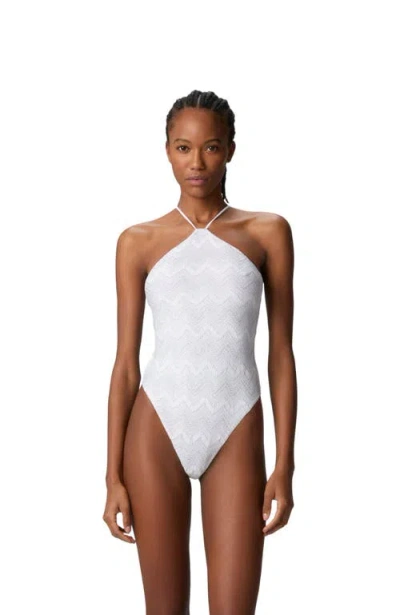 Missoni Zig Zag Lamé Viscose One-piece Swimsuit With Halter Neck