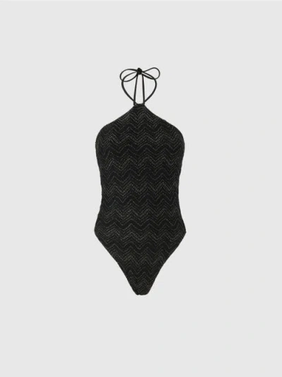 MISSONI MISSONI ZIG ZAG LAMÉ VISCOSE ONE-PIECE SWIMSUIT WITH HALTER NECK