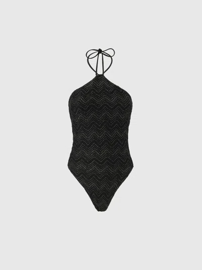 MISSONI EINTEILIGER BADEANZUG AUS ZICK-ZACK-LAMÉ AUS VISKOSE MIT NECKHOLDER-AUSSCHNITT