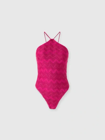Missoni Einteiliger Badeanzug Aus Zick-zack-lamé Aus Viskose Mit Neckholder-ausschnitt In Purple