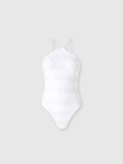 Missoni Einteiliger Badeanzug Aus Zick-zack-lamé Aus Viskose Mit Neckholder-ausschnitt In Silver