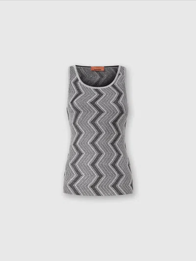 Missoni Zick-zack-tanktop Aus Lamé-viskose In Black,silver
