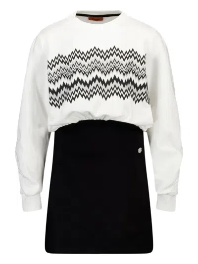 Missoni Kids' Zig-zag Long-sleeve Dress In White
