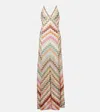 Missoni Multicolor Long Dress With V Neck And All-over Zig-zag Motif In Multicoloured