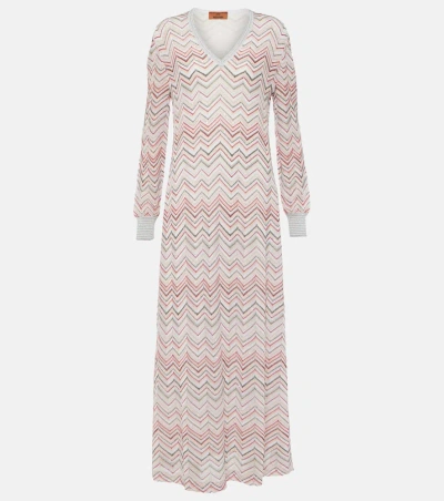 Missoni Zig Zag Metallic Knit Maxi Dress In Multicolor Pink Tones