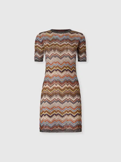 Missoni Zig Zag Mini Dress In Lamé Viscose In Multi