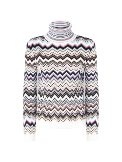 Missoni Zig Zag Motif Turtle-neck Sweater In Blue