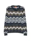 Missoni Embroidered Stretch Wool-blend Sweater In Blue