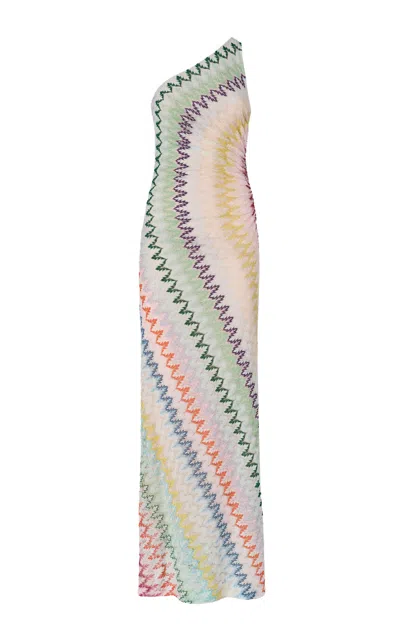 Missoni Zig Zag One-shoulder Raschel Maxi Dress In Multi