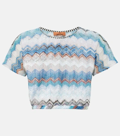 Missoni Zig Zag Open-knit Crop Top In Blue