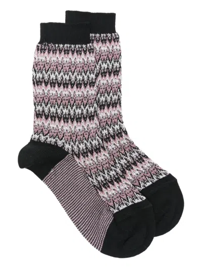 Missoni Zig-zag Pattern Calf Socks In Black