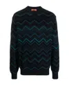 Missoni Zigzag Stripe Cotton Blend Crewneck Sweater In Black