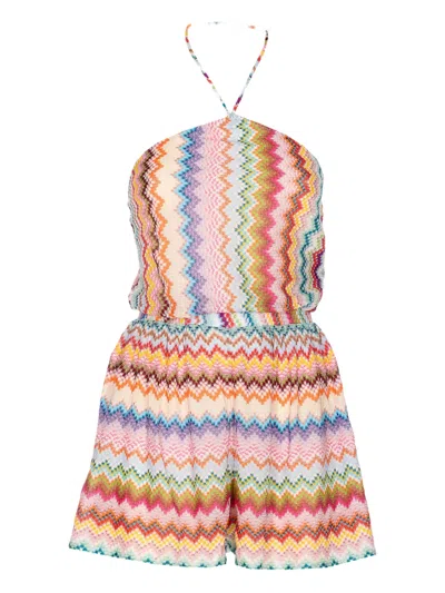 Missoni Short Jumpsuit In Lame Viscose With Pixel-effect Zigzag Pattern In Multi
