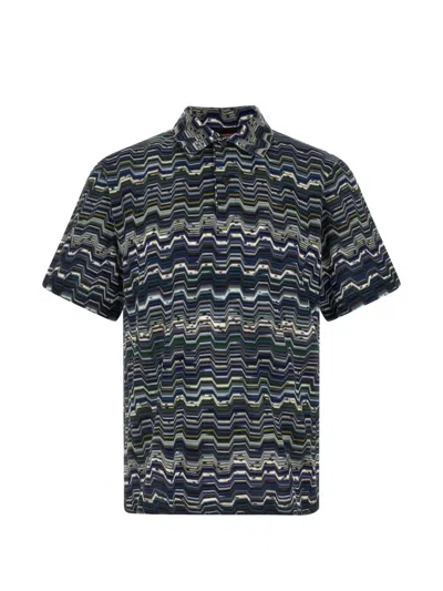 Missoni Chevron Knit Polo Shirt Short Sleeves In Multi