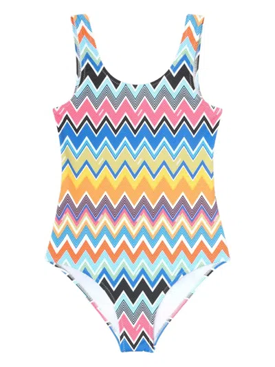Missoni Kids' Zig-zag-pattern Swimsuit In Blue
