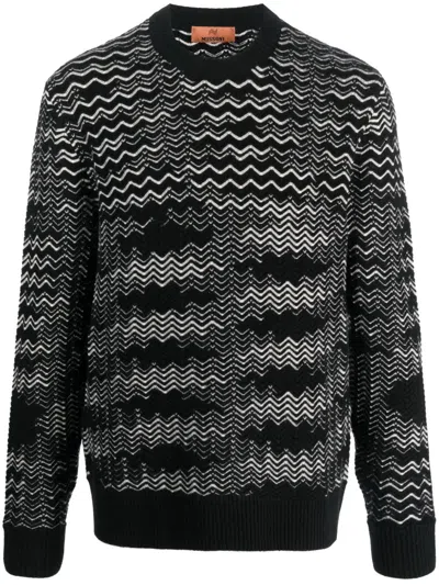 Missoni Zig Zag-pattern Wool Blend Sweater For Men In Black