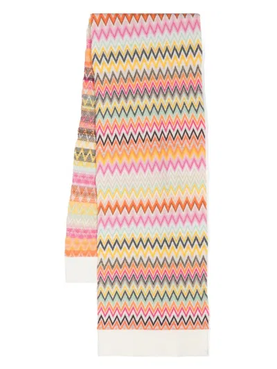 Missoni Kids' Zig Zag-pattern Wool Scarf In Pink