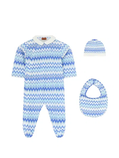 Missoni Zig-zag Patterned Babygrow Set In Blue