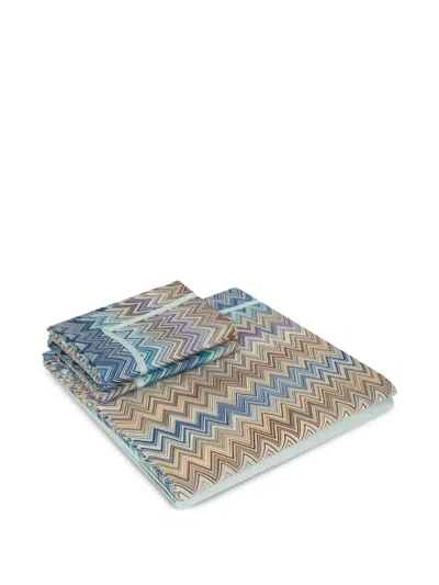 Missoni Zig-zag Patterned Bedsheet Set In Blue