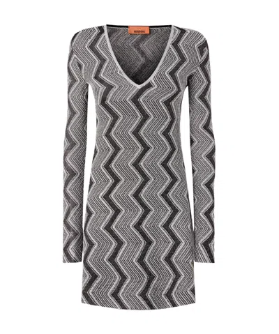 Missoni Zig Zag Patterned V-neck Dress In Gray