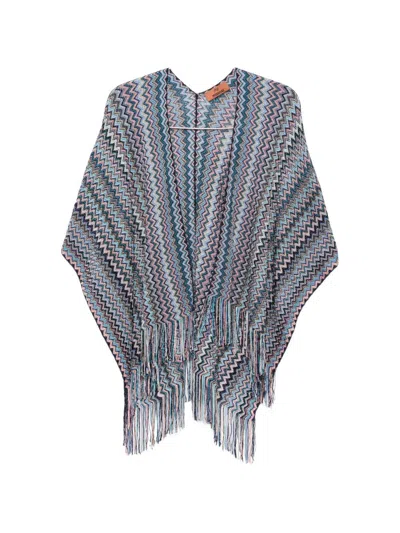 Missoni Zig Zag Print Poncho In Blue
