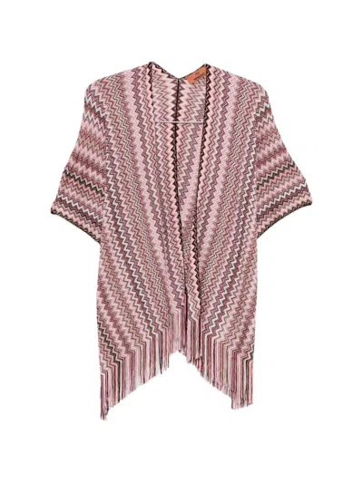 Missoni Zig Zag Print Poncho In Pink