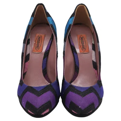 Pre-owned Missoni Zig Zag Print Pumps In Multicolor Canvas In Black