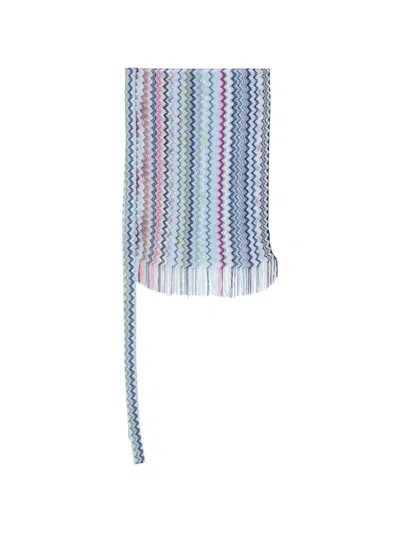 Missoni Zigzag Pattern Sarong Light Fabric Fringe In Blue