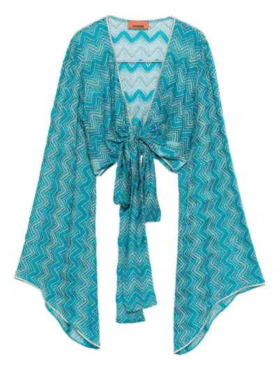 Missoni Zig-zag Print Tie-front Top In Blue